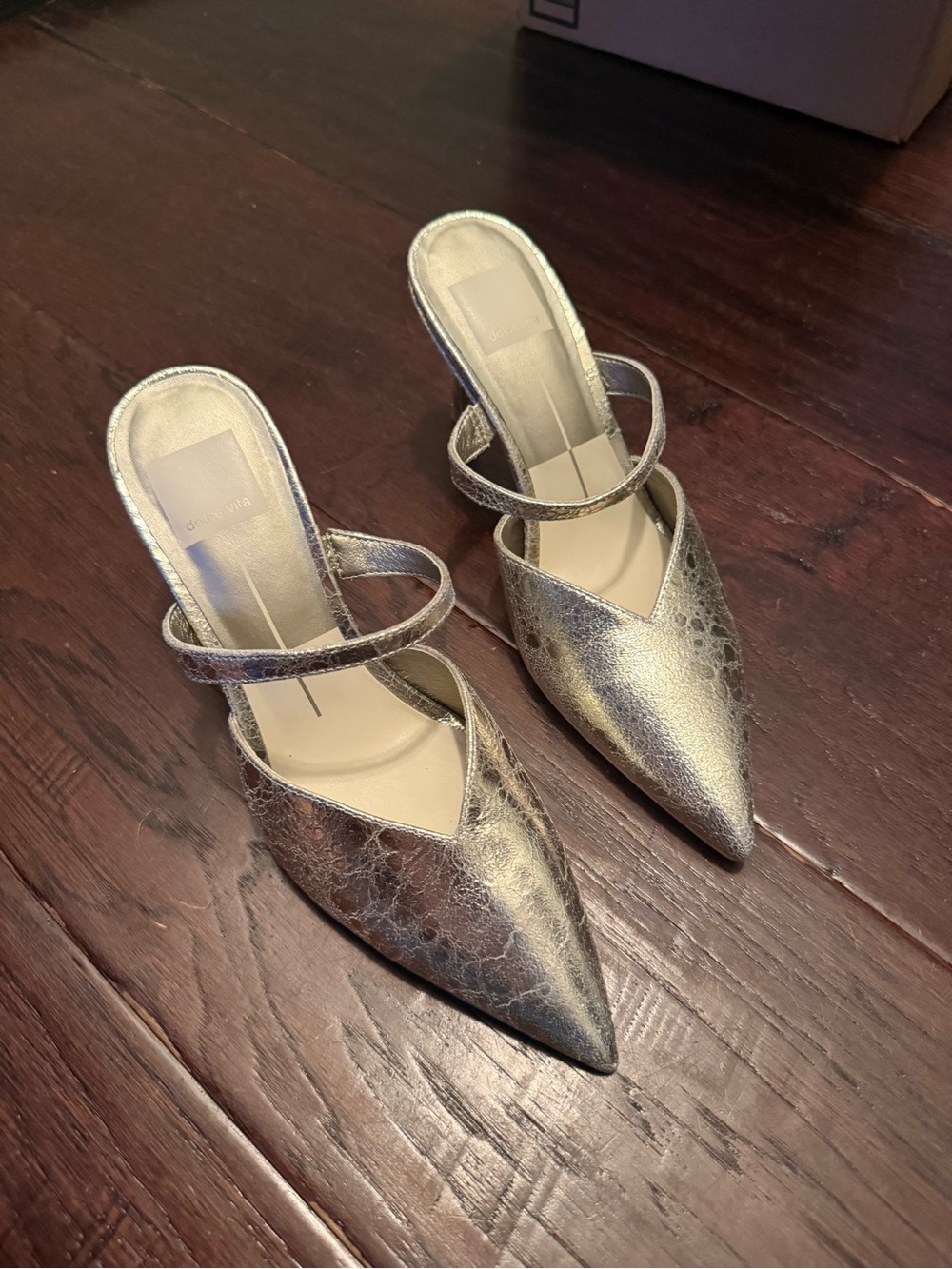 Dolce Vita Metallic Silver Pointed Toe Strap Mules